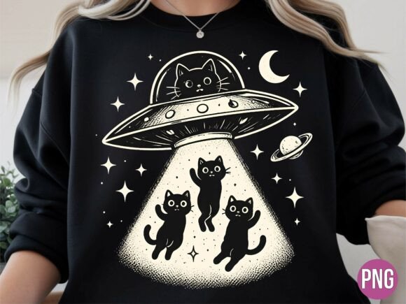Alien UFO Cat Space Abduction Shirt PNG