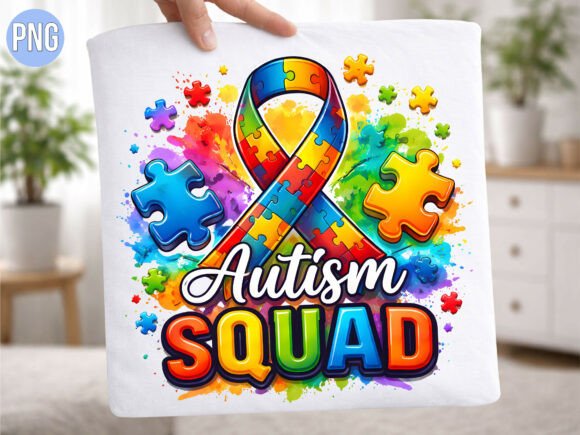 Colorful Puzzle Ribbon Squad Autism PNG
