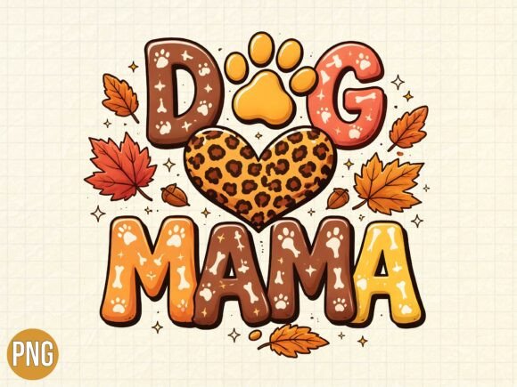 Dog Mama Leopard Autumn Leaves PNG