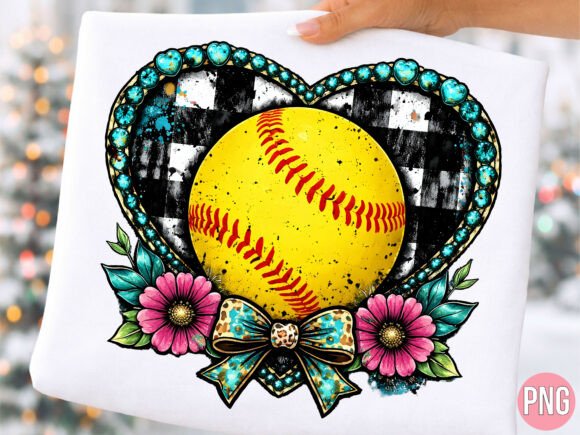 Elevate Your Game Day Style with the Softball Heart Plaid Bow Digital Design