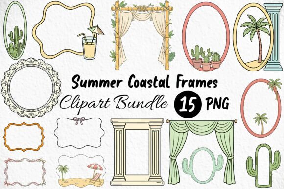 Elevate Your Summer Designs with High-Quality Coastal Frames Clipart