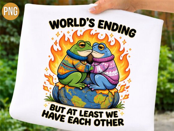 Evaluating the World's Ending Funny Frogs T-shirt PNG for Digital Design