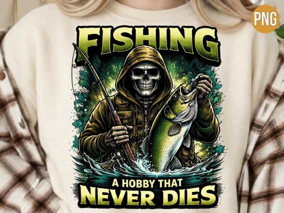Fishing Hobby Never Dies Skull Shirt PNG