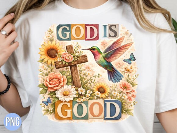 God is Good Hummingbird Cross PNG Design