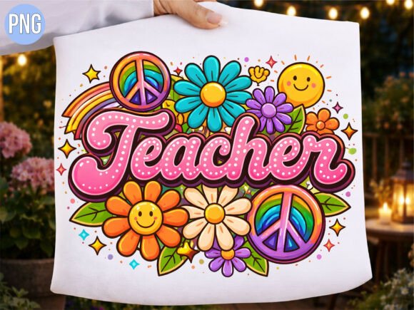 Groovy Retro Peace Teacher Flower PNG: Strategic Design for Creative Branding
