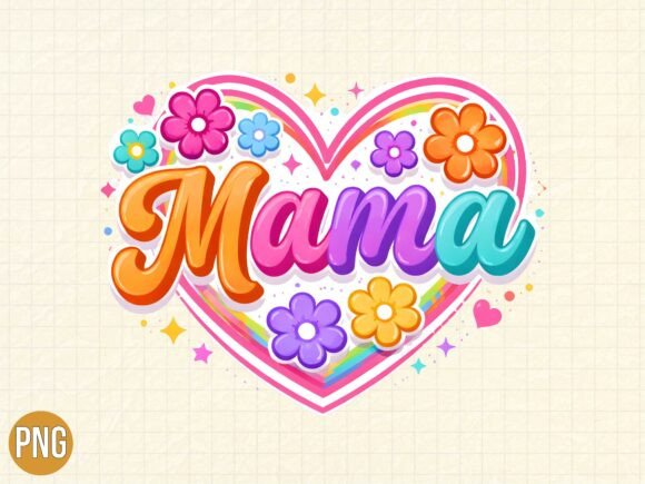 Strategic Application of the Retro Mama Colorful Floral Heart PNG in Modern Design