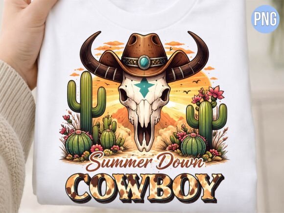 Summer Down Cowboy Bull Skull PNG