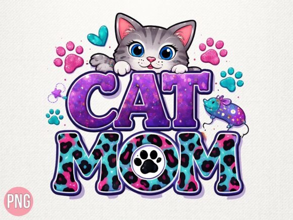 Teal Leopard Cat Mom Pink Paws PNG: Elevating Your Creative Projects with Premium Digital Art